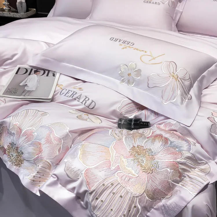 轻奢高级100长绒棉四件套全棉纯棉花卉刺绣被套床单家纺床上用品