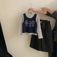 【安安家】女童秋季新款卡通印花假两件上衣阔腿裤两件套潮R25568