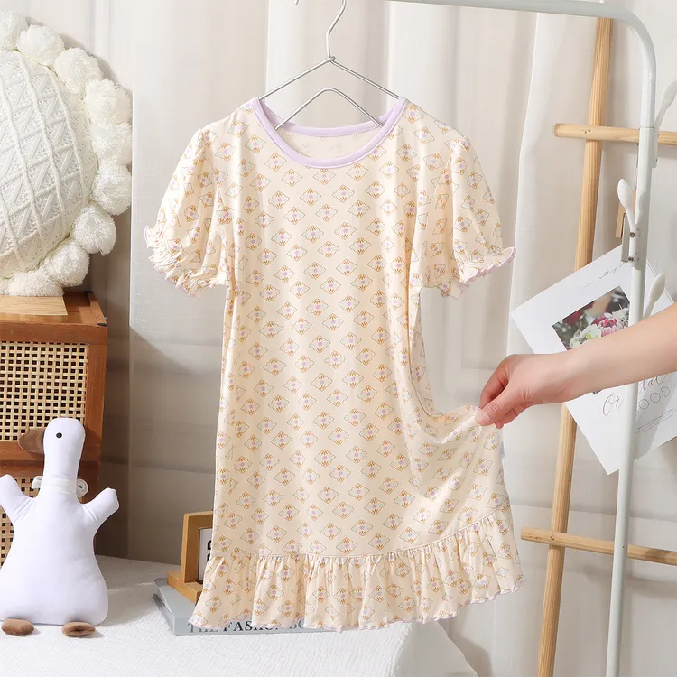 儿童韩版长款公主风女童睡裙薄款居宝宝家少女千金风女甜美夏季