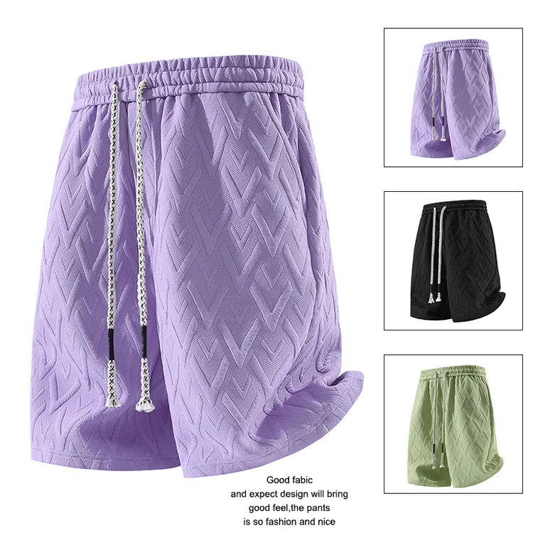 夏季薄款男士大码五分裤潮提花透气休闲短裤跑步外穿宽松显瘦裤子