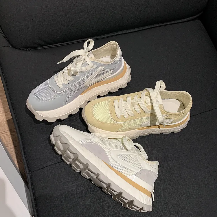 宅虫shoeshop增高6cm网面拼接系带休闲暴走阿甘徳训鞋女百搭厚底