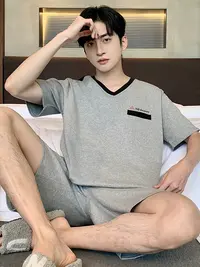 9361男士纯棉睡衣短袖短裤套装夏季男士睡衣时尚家居服休闲睡衣