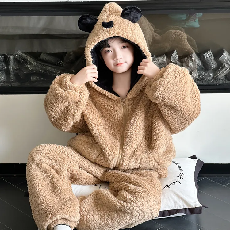 男童秋冬款珊瑚绒睡衣套装2025新款中大童保暖加绒加厚儿童家居服