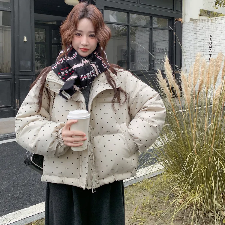 法式松弛感短款撞色波动羽绒服外套女冬2025新款保暖白鸭绒面包服