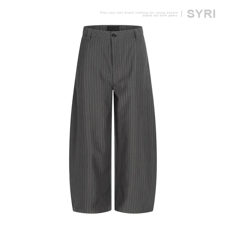 SYRI 暗纹条纹西裤慵懒风弯刀裤休闲百搭直筒廓形宽松裤子男女