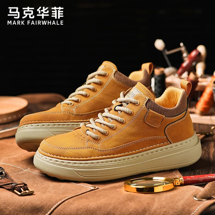 马克华菲英伦复古休闲工装板鞋男士2025新款冬季软底轻便时尚板鞋