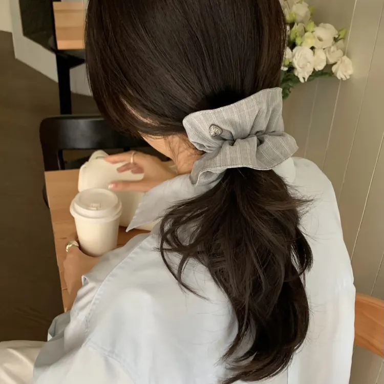 韩国代购同款条纹金属标布艺条纹大肠发圈头绳西装面料发绳发饰女