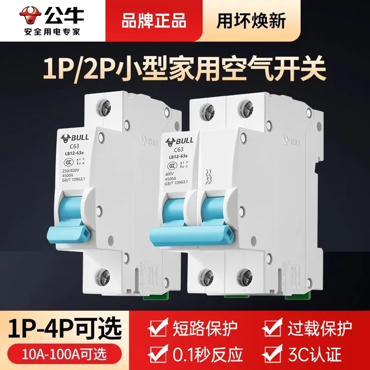 公牛空气开关保护1p空开2p三相3电闸4家用63a总闸32a空开关断路器