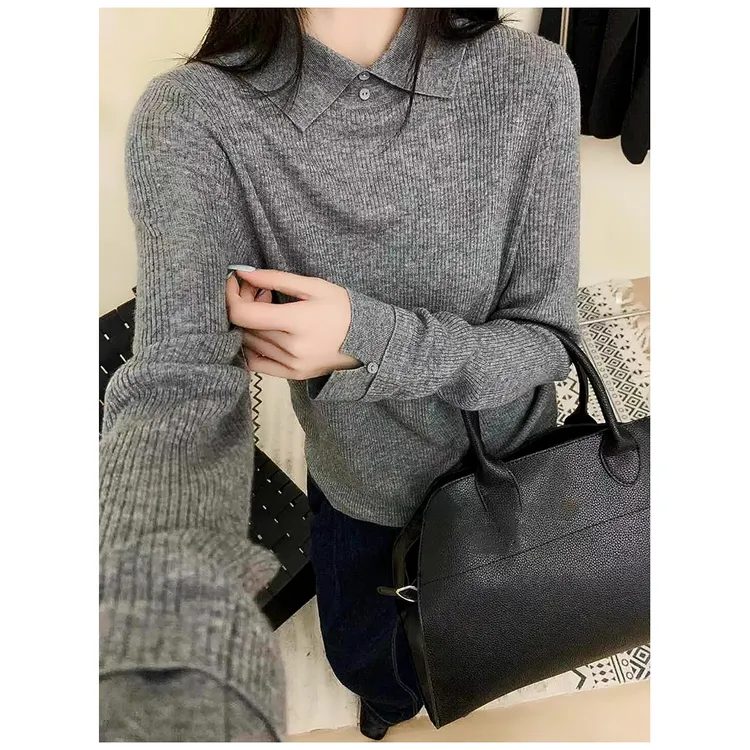 翻领纽扣亲肤秋冬内搭打底衫气质减龄毛衣针织衫女士毛衫G9-58