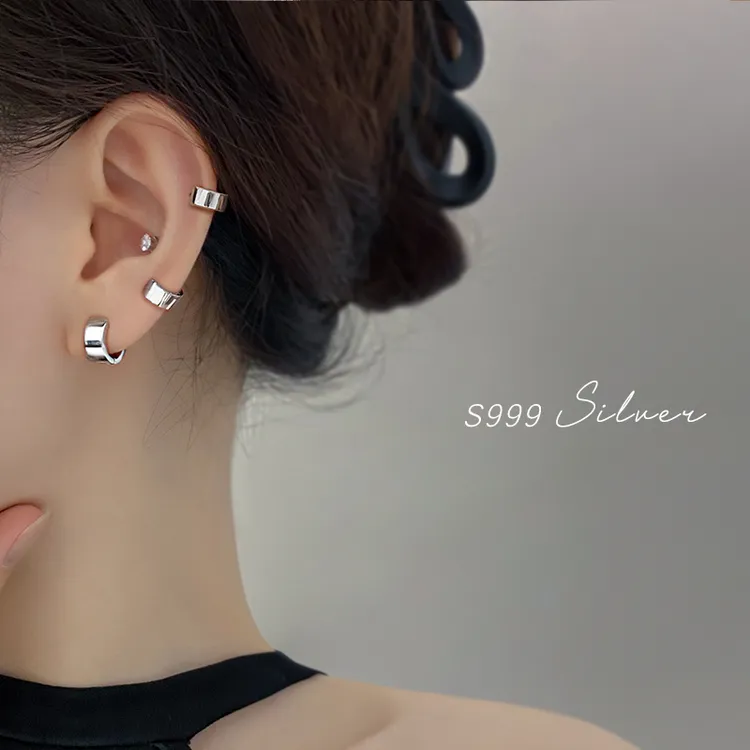 铜合金耳饰 999纯银耳针宽面耳圈素圈耳环耳骨环高级感新款耳饰