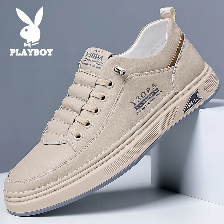 花花公子男鞋新款男士休闲皮鞋软底防滑透气小白鞋青年百搭板鞋男