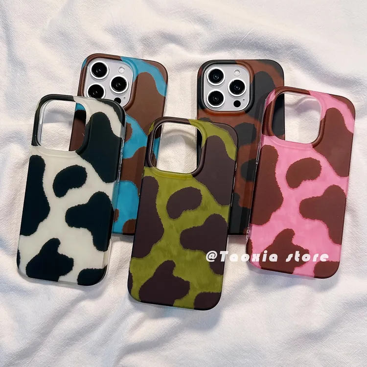 韩系ins风简约奶牛纹适用苹果16手机壳iphone17promax小众15防摔
