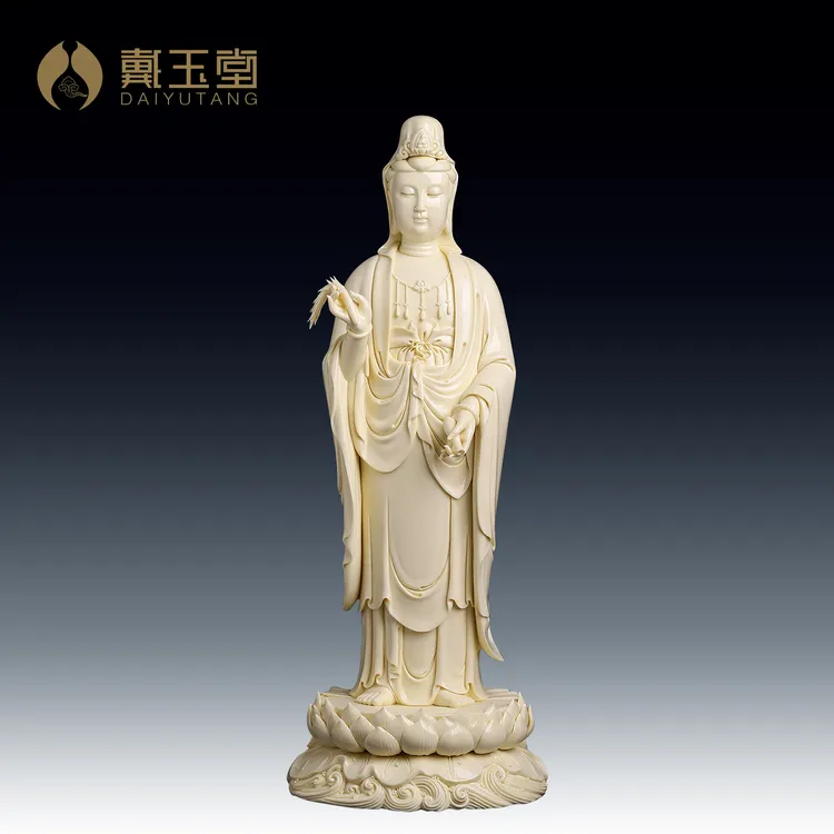 戴玉堂陶瓷立莲台杨柳观音林政国南海观音陶瓷工艺摆件