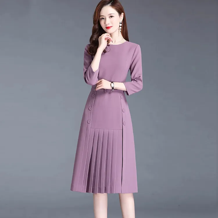 时尚显瘦紫色长袖连衣裙女春秋装2025年新款女装高端气质春秋季