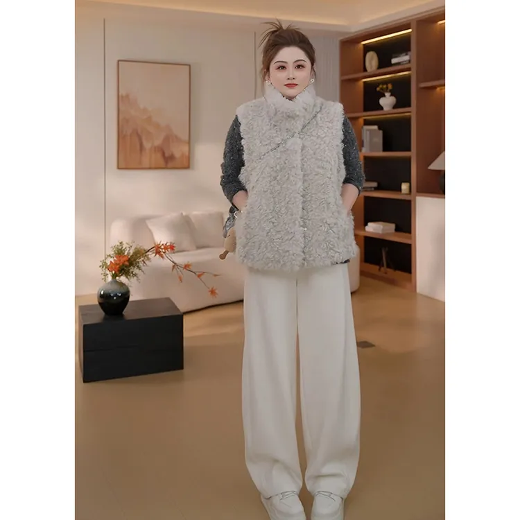 【胖佳佳】卷卷毛 加厚立领羔毛马甲冬季时尚保暖外套H625Z18361