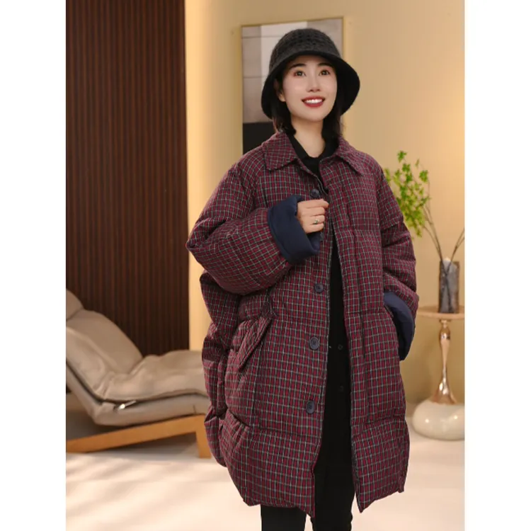BEIJU 2025年新款欧货宽松中长款上衣休闲夹棉格子棉服外套3276
