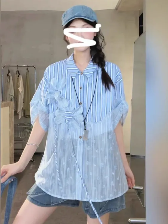 衬衫【20℃的加州】夏季新款设计感小众拼接衬衫女