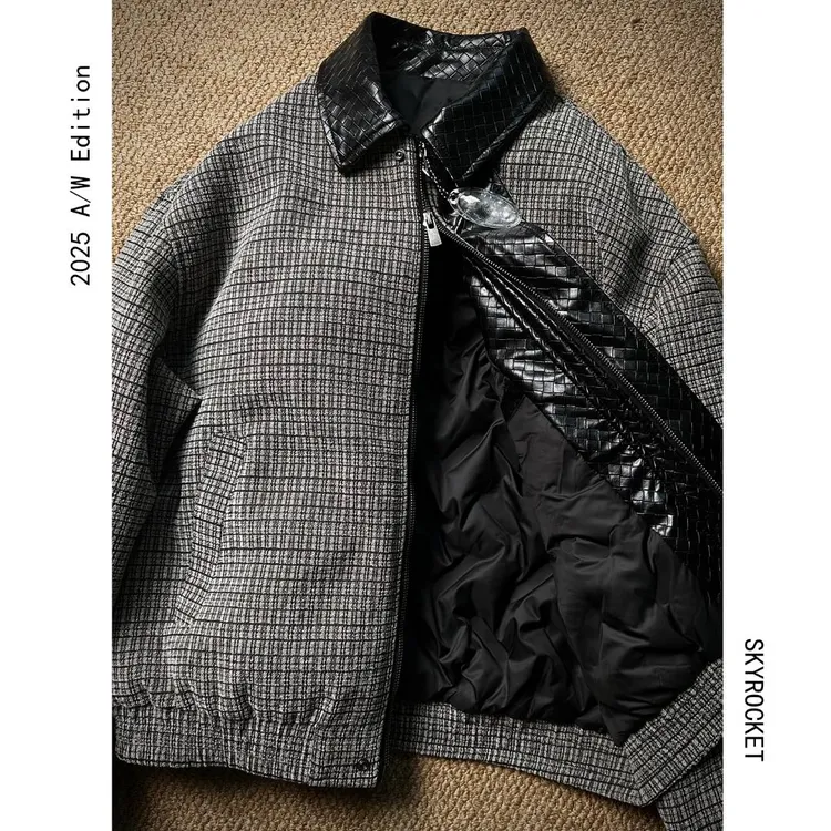 SKYROCKET扶摇【浴血黑帮】（英伦绅士风格纹拼接编织皮领羽绒外套）