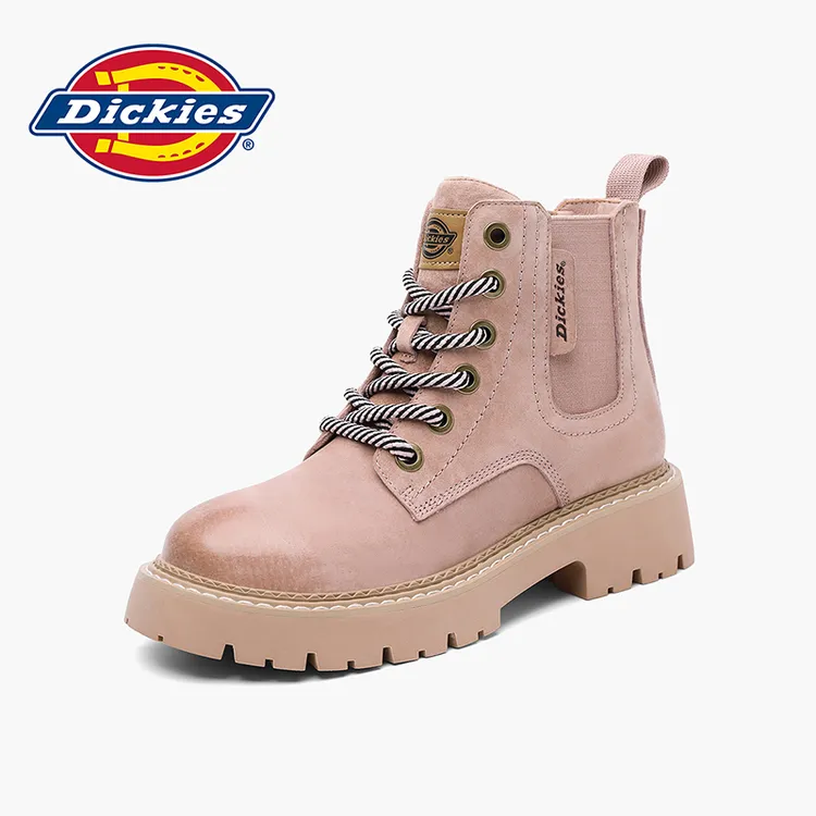 Dickies女鞋2025新款秋秋季粉色切尔西靴女厚底马丁靴加绒保暖靴