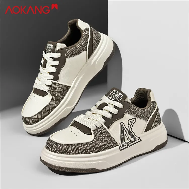 Aokang/奥康男鞋新款秋季潮流时尚板鞋耐磨增高舒适休闲鞋小白鞋