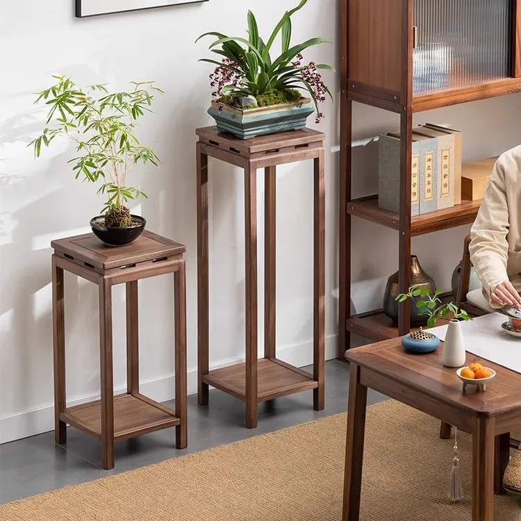 北美黑胡桃花架子客厅落地式实木花架置物架阳台盆景架装饰架花台