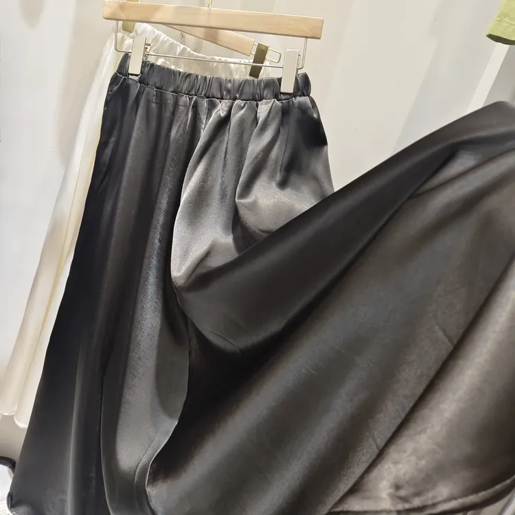 高级感醋酸缎面高腰A字中长半身裙春夏遮胯气质垂感