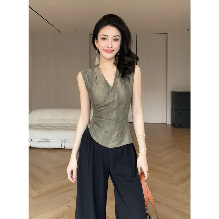 JIJINQI夏季上衣小众显瘦挂脖新中式复古背心上衣JD02SZPT972