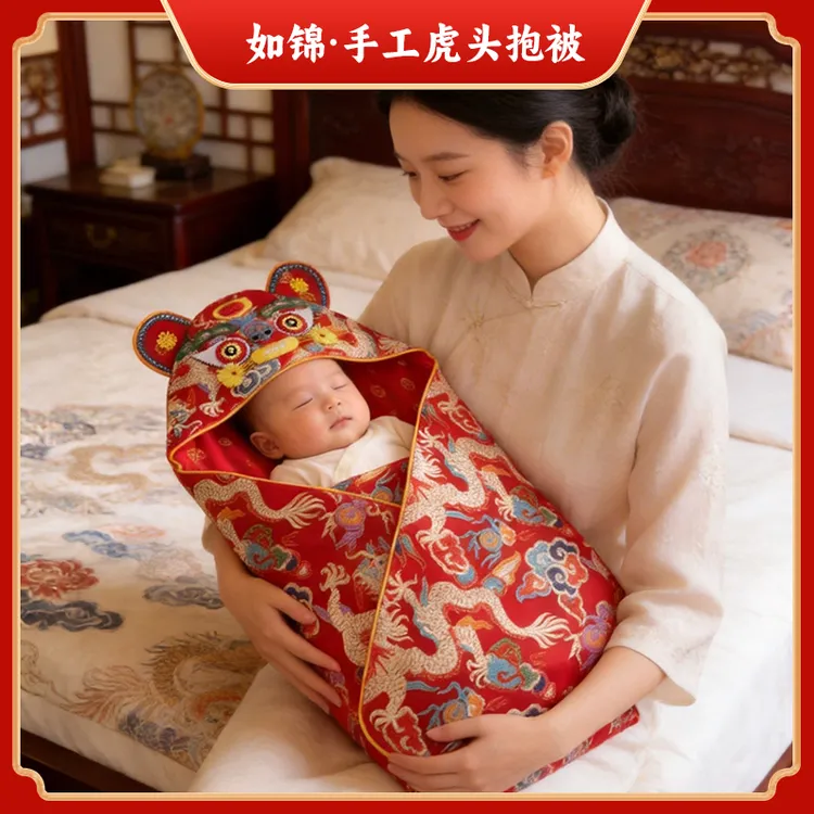 【活里活面】纯手工虎头婴儿抱被棉四季抱被新生儿百天满月周岁商品图