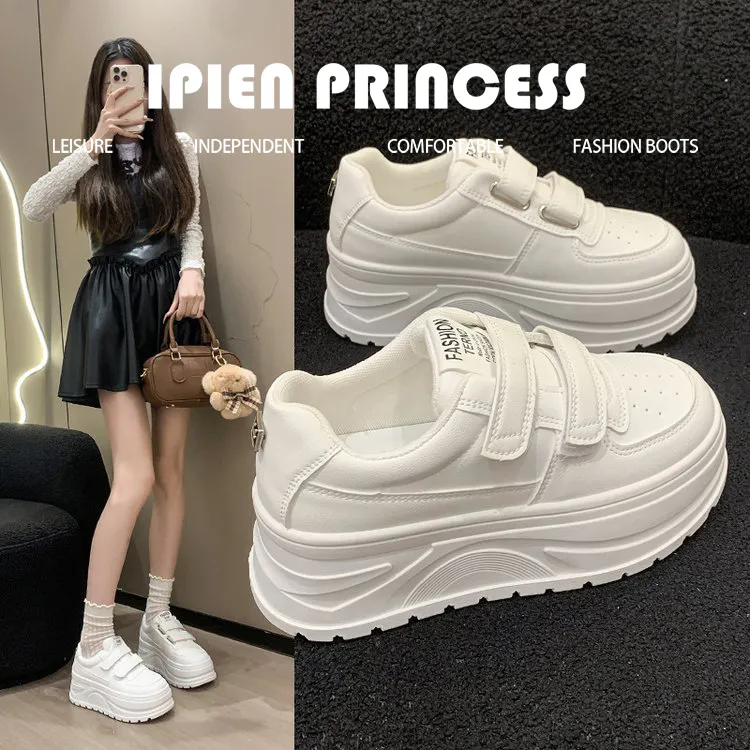 魔术贴小白鞋女2026秋季新款小个子增高厚底休闲时尚百搭经典板鞋