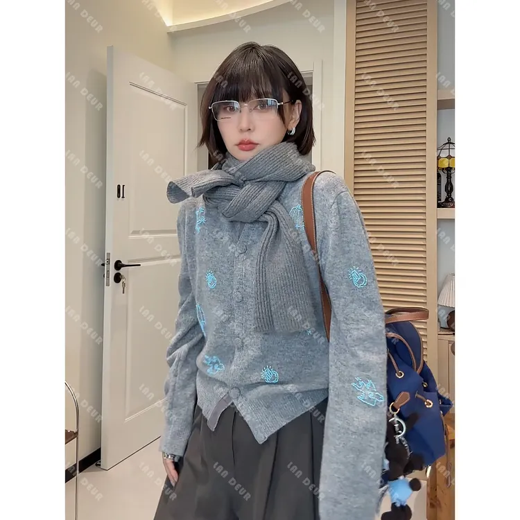 【温暖初冬】100%绵羊毛衫刺绣软糯温柔气质显瘦针织开衫女上衣