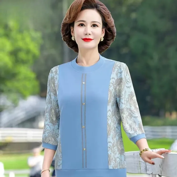 10760中年妈妈装中老年女装中老年时尚长袖上衣（A36-2-4）
