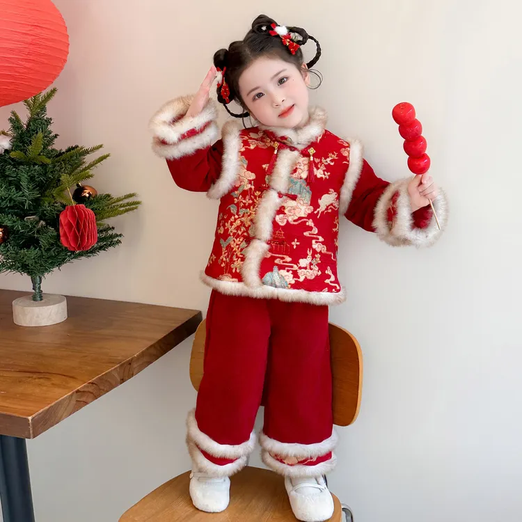 唐装女童拜年服套装冬季2026新款儿童喜庆新年衣服小童宝宝过年服