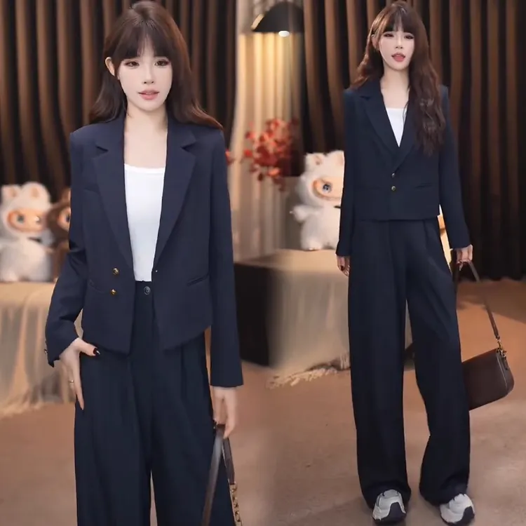 时尚西装套装女2025秋季新款洋气显瘦高级感西服外套阔腿裤两件套