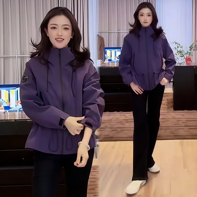 2025春秋时尚宽松百搭短外套女新款小个子韩版显瘦连帽冲锋衣外套