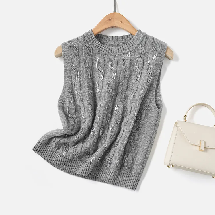 【雪姨专属】100羊毛 无袖休闲毛衫圆领针织背心51A000719