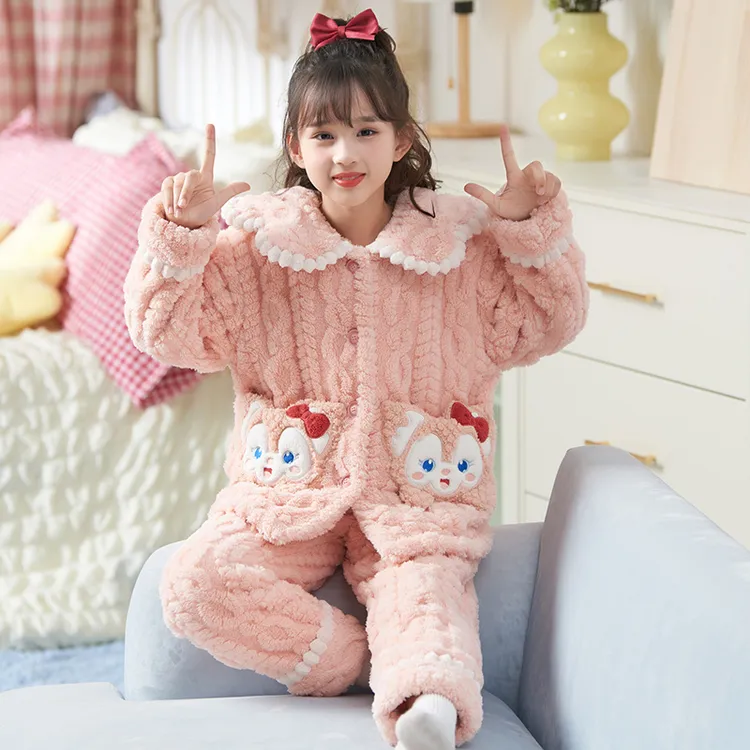 女童睡衣秋冬季珊瑚绒加绒加厚2025新款儿童宝宝法兰绒家居服套装