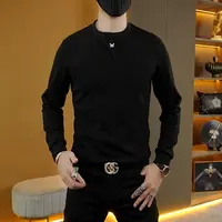 秋冬季轻奢潮流时尚舒适刺绣个性痞帅百搭字母男士修身圆领长袖