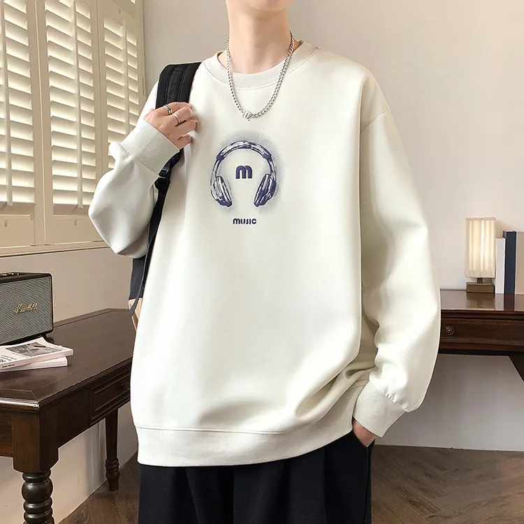 殿若圆领卫衣男秋冬新款休闲时尚青少年长袖t恤男装字母韩版上衣