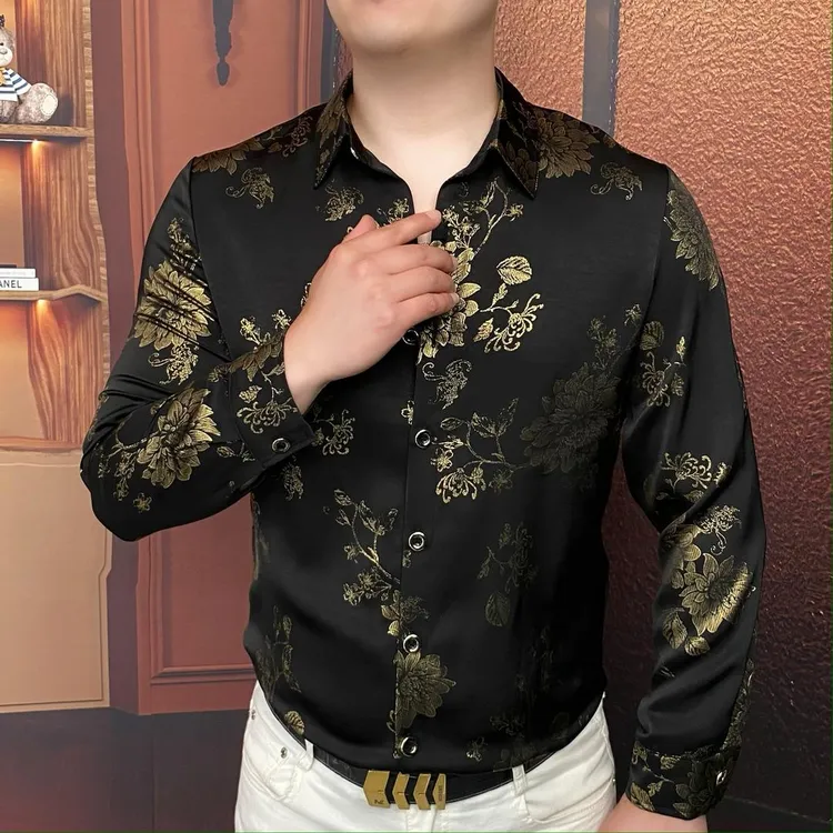 《黄金岁月》秋季衬衫休闲百搭潮流个性男士修身翻领帅气商务时尚潮