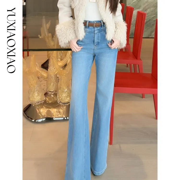 余潇潇【长岛丹宁】优质棉舒适显瘦经典简约百搭加绒微喇牛仔裤