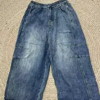 秋季新款女士蓝色直筒宽松水洗休闲牛仔裤