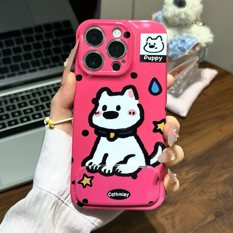 流汗西高地镜子支架适用苹果16promax手机壳15华为vivo小米14oppo