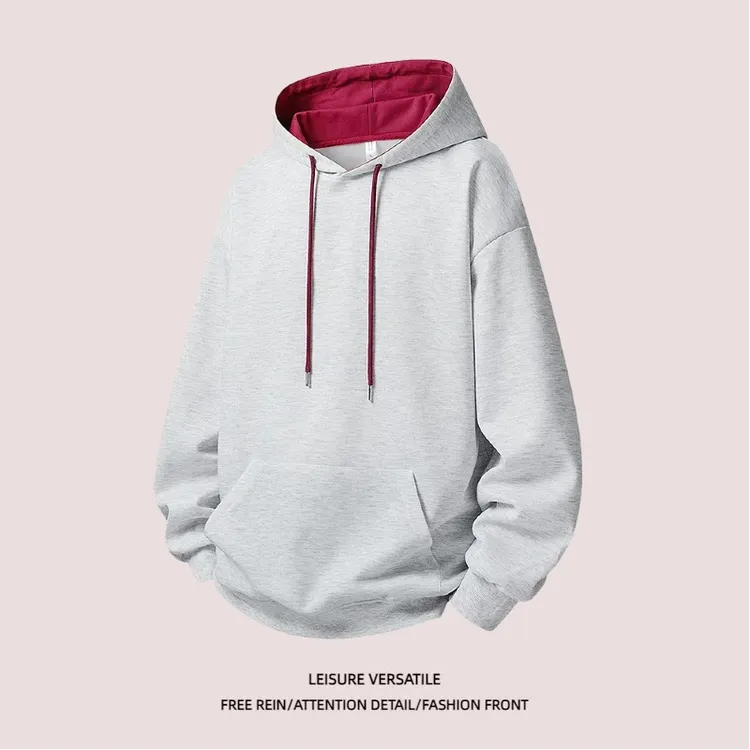 美式连帽帽绳拼色卫衣男生秋冬新款青少年外套休闲百搭情侣款上衣