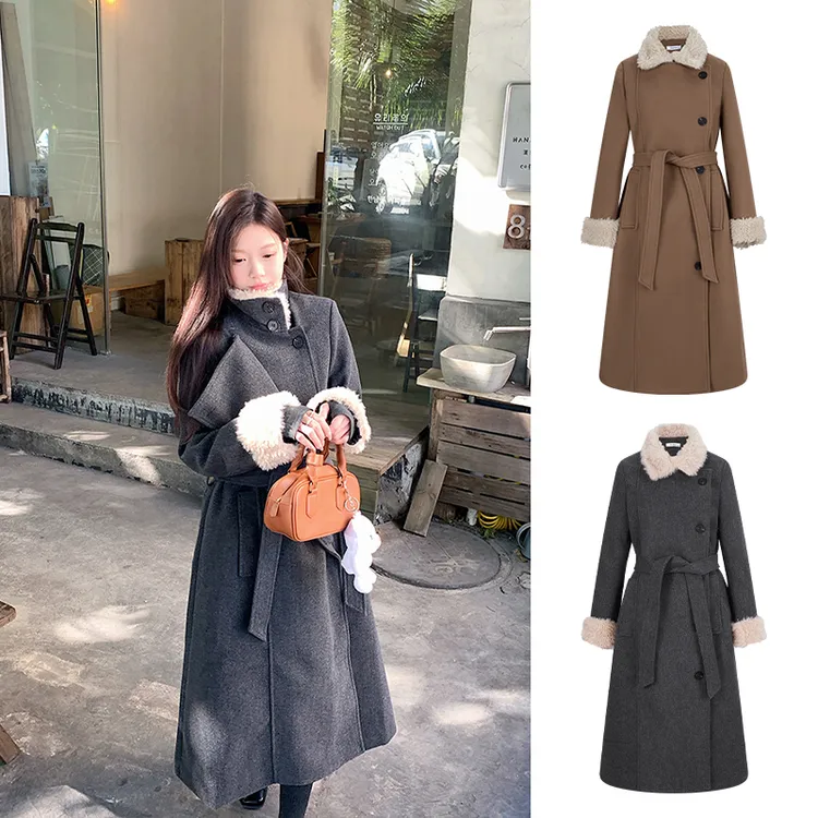 Moses Queen/魔西女王法式高级气质款赫本风冬季翻领收腰长款外套