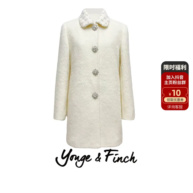 Yonge&Finch/扬芬缇2025冬季新款娃娃领绵羊毛中长款大衣JASMINE