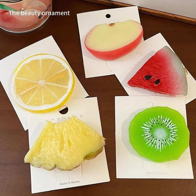 趣味切片水果发夹女2025年新款侧边刘海苹果西瓜鸭嘴夹子头饰发卡