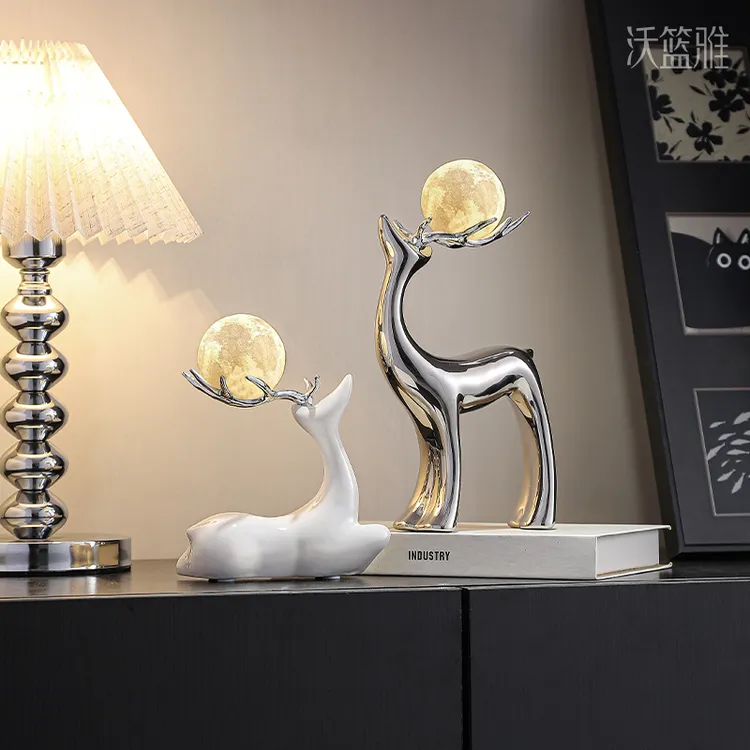现代轻奢招财麋鹿摆件高档客厅酒柜电视柜装饰品玄关创意小鹿摆设