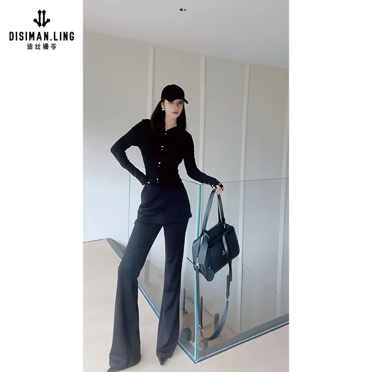 【迪丝嫚苓】黑色裤子显瘦高腰休闲百搭秋冬季保暖舒适原创设计优雅