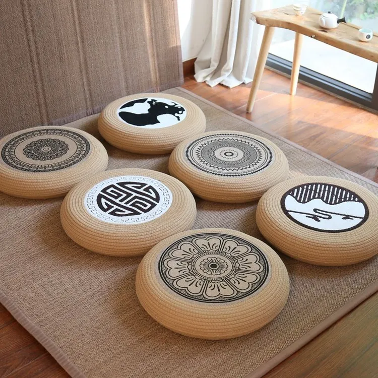 蒲团坐墩地上榻榻米飘窗复古茶几坐墩客厅地板坐垫麻绳打坐禅意凳