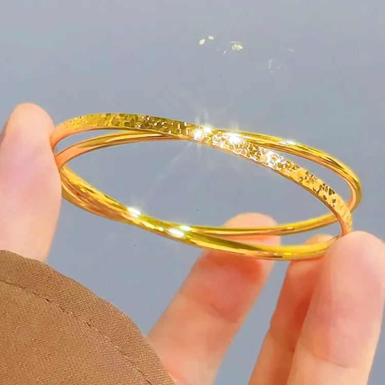 铜合金手镯 爆闪高级感碎冰冰双环手镯时尚百搭金色气质双圈手环